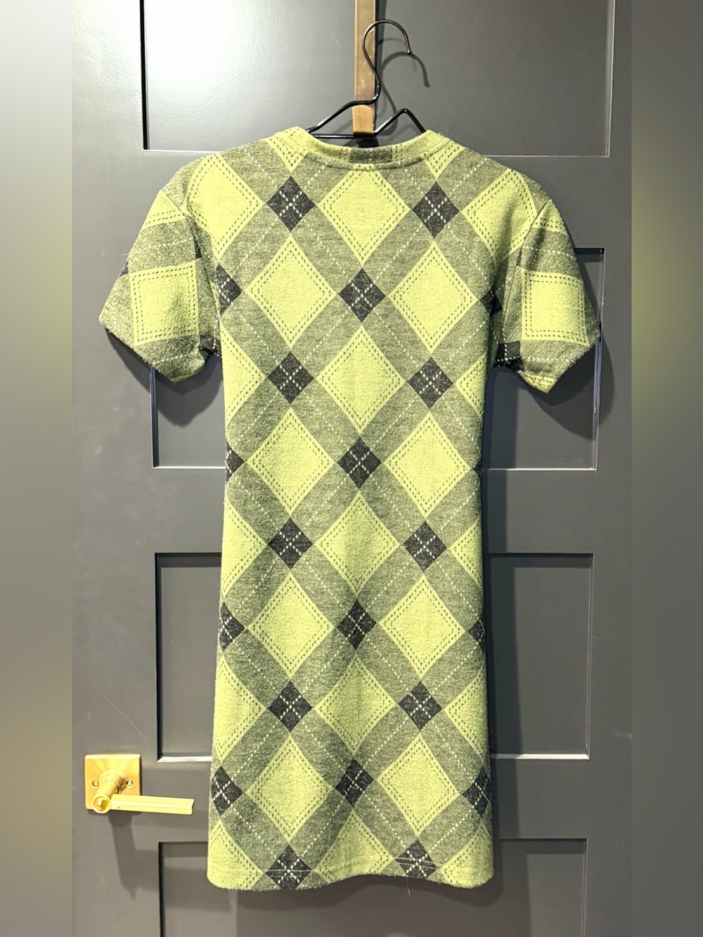 Steve Madden Women’s Small Green Argyle Sweater Knit Tie Waist Mini Dress